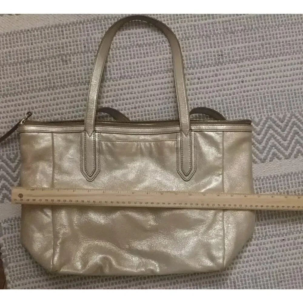 Fossil Sydney Soft Gold Metallic Leather Tote Bag Vintage Shoulder Bag